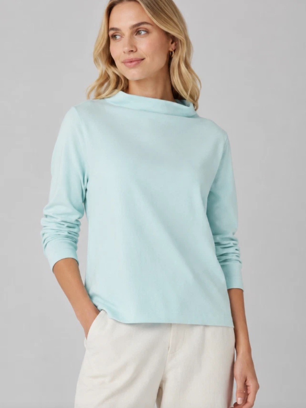 Eileen Fischer Garment Dyed Terry Funnel Neck Top Easy Fit Short Length XL